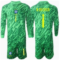 Brasil Alisson Becker #1 Keeper Fotballklær Hjemmedraktsett Barn Copa America 2024 Langermet (+ korte bukser)